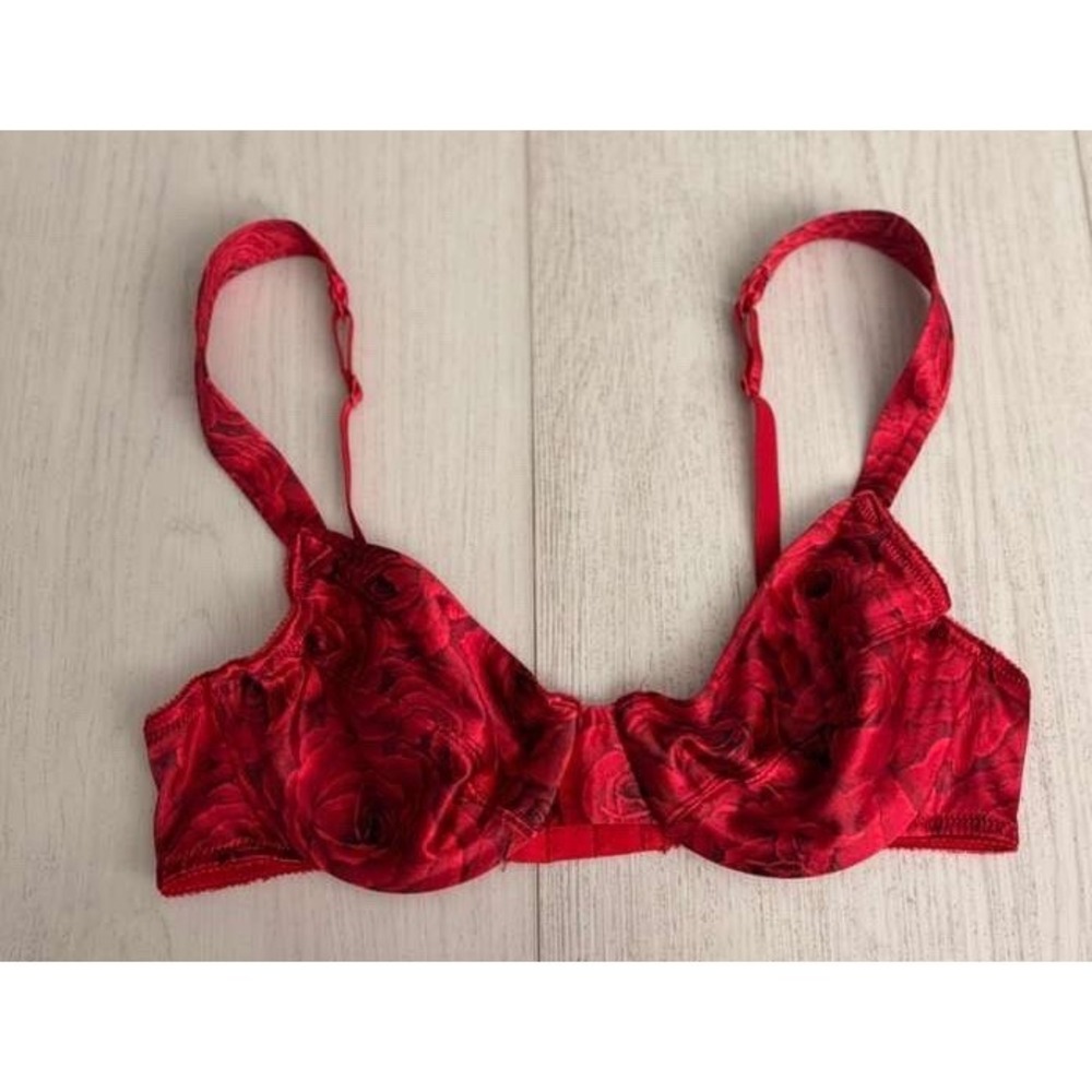 Vintage Victoria's Secret Second Skin Satin Bra 34B Red‎ Roses Colorful